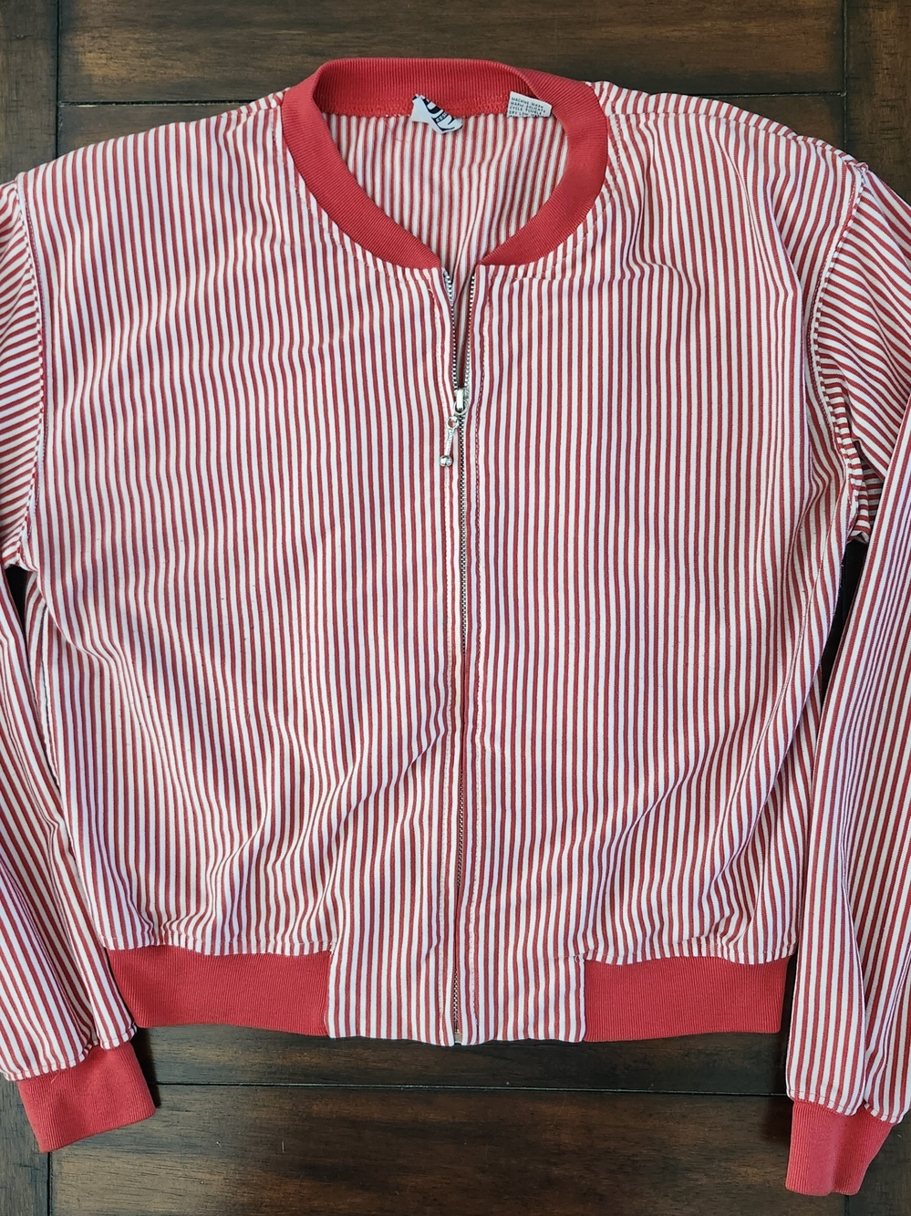 Vintage Red & White Striped Bomber Jacket - Women's Small